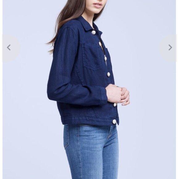 L'Agence Women's Size Small Navy Marine Celine Linen Lightweight Jacket - Picture 2 of 16